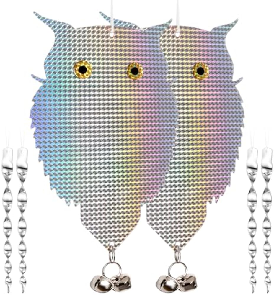 Hanging owl decoy and reflective rods