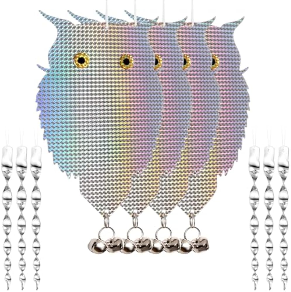 Reflective owl decoy and scare rods